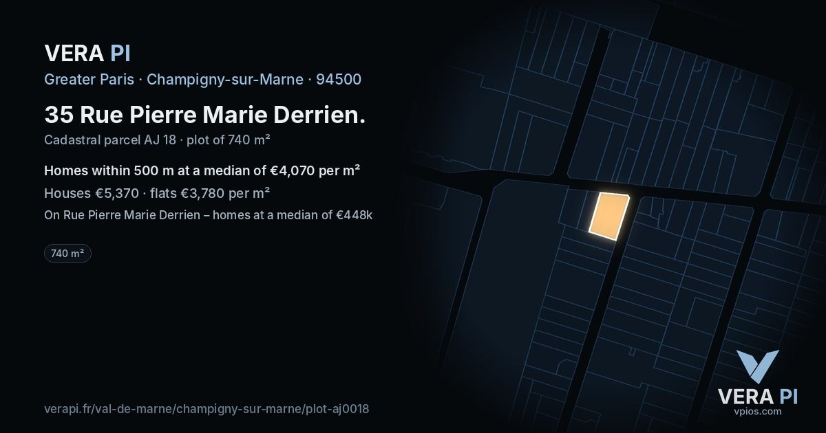 35 Rue Pierre Marie Derrien, Champigny-sur-Marne at night – the plot lit, the parcels around coloured by the prices near them