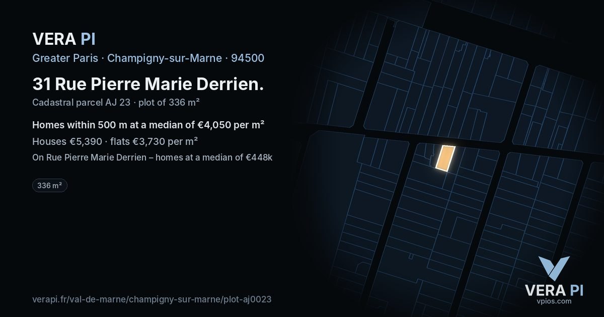 31 Rue Pierre Marie Derrien, Champigny-sur-Marne at night – the plot lit, the parcels around coloured by the prices near them