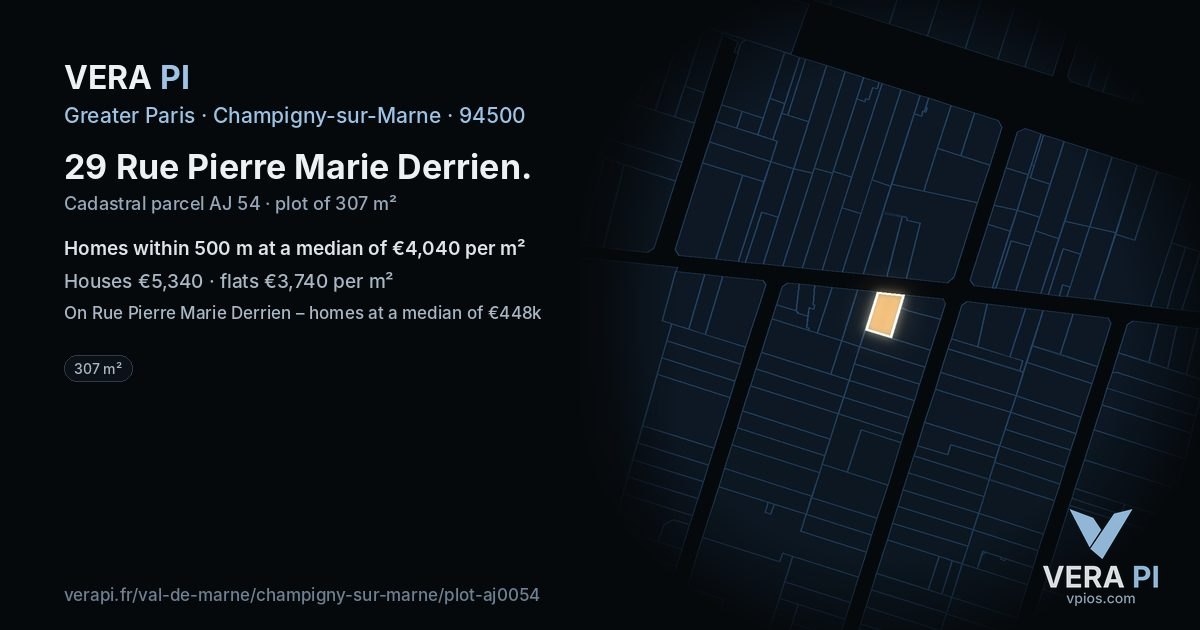 29 Rue Pierre Marie Derrien, Champigny-sur-Marne at night – the plot lit, the parcels around coloured by the prices near them