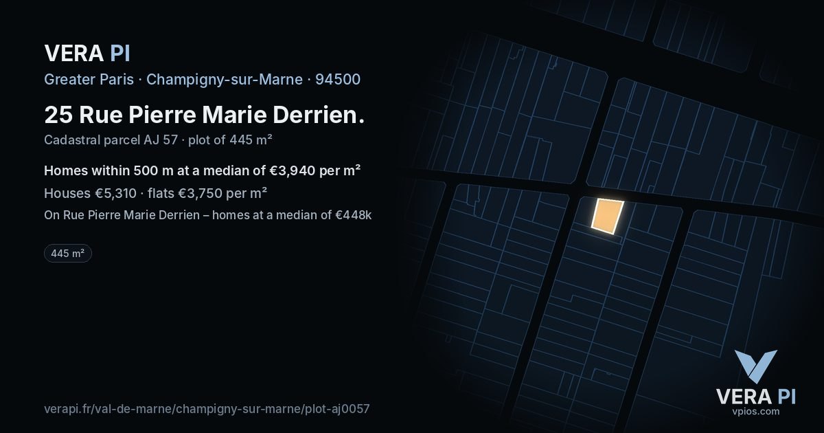 25 Rue Pierre Marie Derrien, Champigny-sur-Marne at night – the plot lit, the parcels around coloured by the prices near them