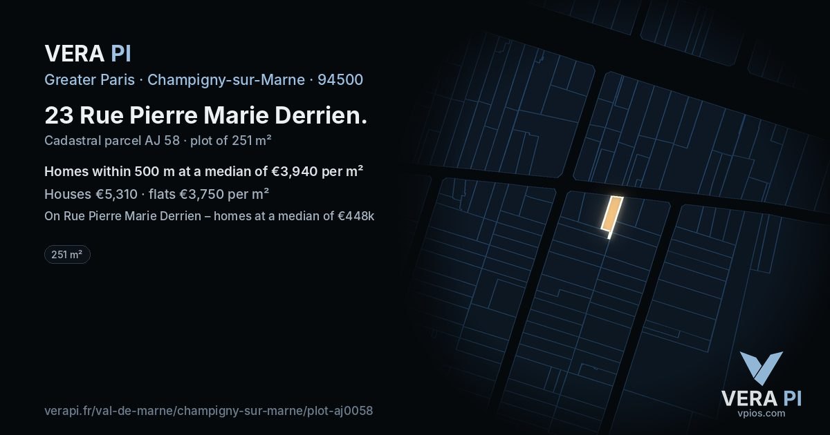 23 Rue Pierre Marie Derrien, Champigny-sur-Marne at night – the plot lit, the parcels around coloured by the prices near them