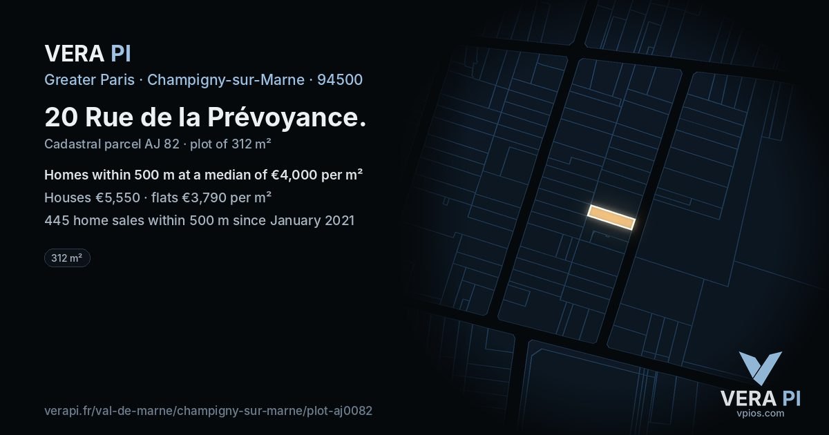 20 Rue de la Prévoyance, Champigny-sur-Marne at night – the plot lit, the parcels around coloured by the prices near them
