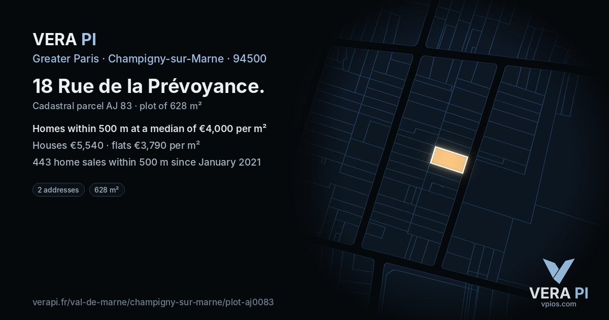 18 Rue de la Prévoyance, Champigny-sur-Marne at night – the plot lit, the parcels around coloured by the prices near them