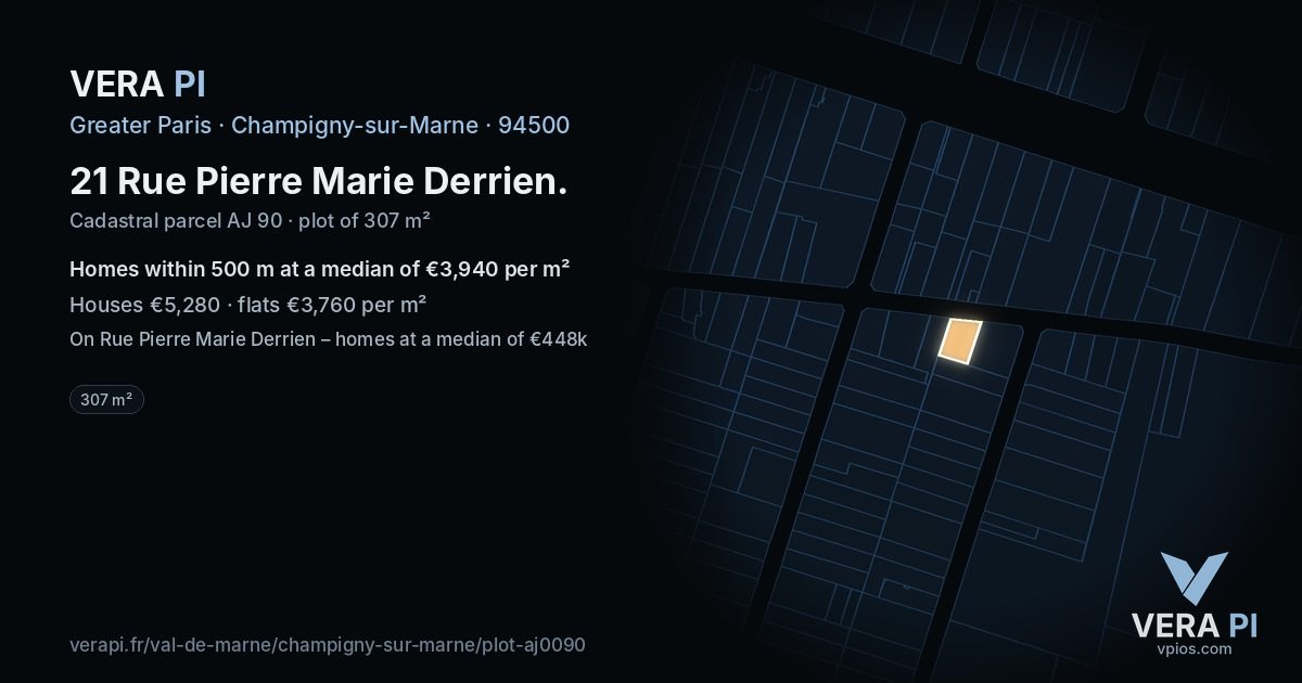 21 Rue Pierre Marie Derrien, Champigny-sur-Marne at night – the plot lit, the parcels around coloured by the prices near them