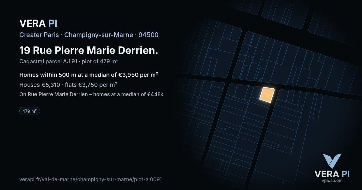 19 Rue Pierre Marie Derrien, Champigny-sur-Marne at night – the plot lit, the parcels around coloured by the prices near them