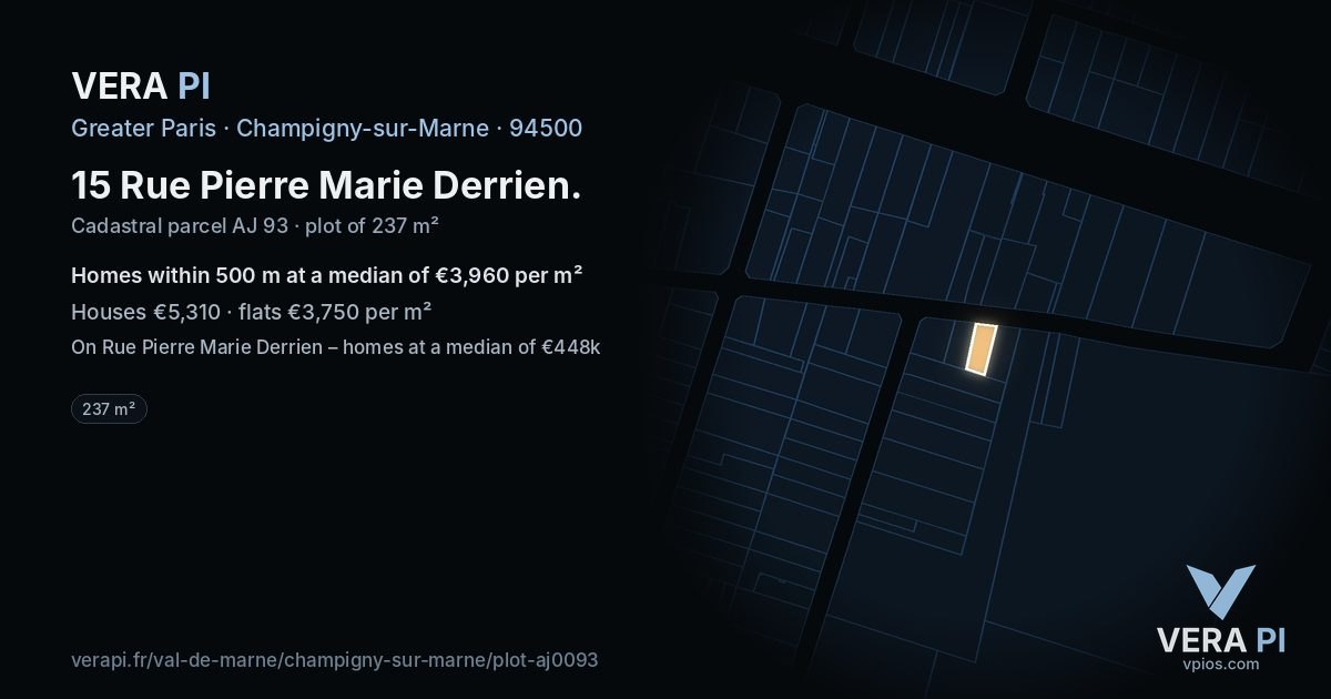 15 Rue Pierre Marie Derrien, Champigny-sur-Marne at night – the plot lit, the parcels around coloured by the prices near them