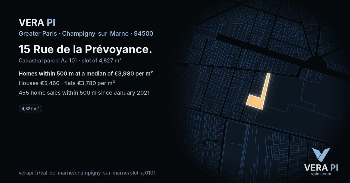 15 Rue de la Prévoyance, Champigny-sur-Marne at night – the plot lit, the parcels around coloured by the prices near them
