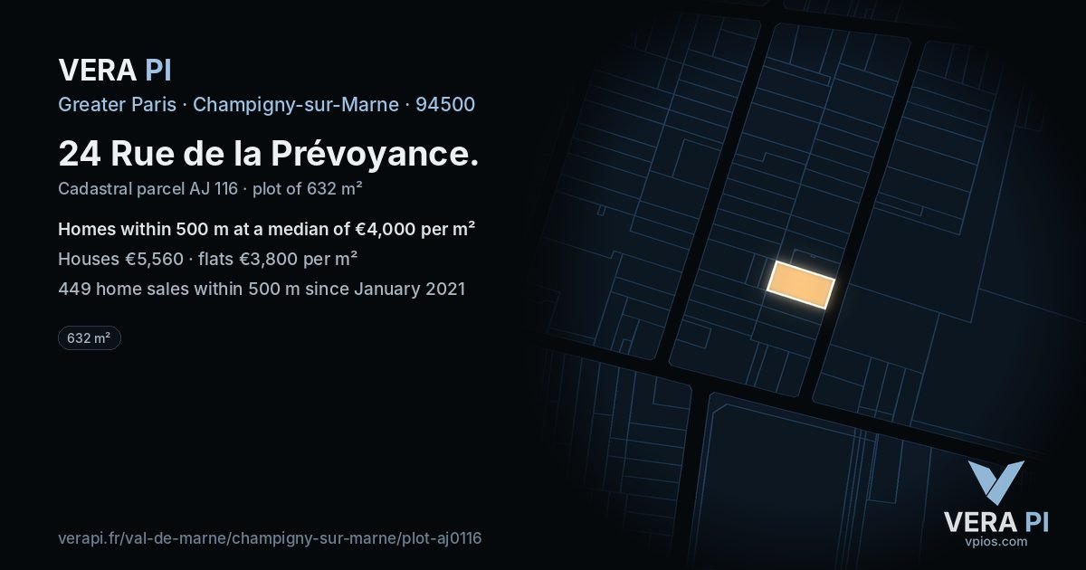 24 Rue de la Prévoyance, Champigny-sur-Marne at night – the plot lit, the parcels around coloured by the prices near them