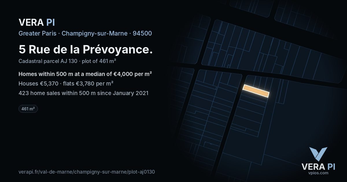 5 Rue de la Prévoyance, Champigny-sur-Marne at night – the plot lit, the parcels around coloured by the prices near them