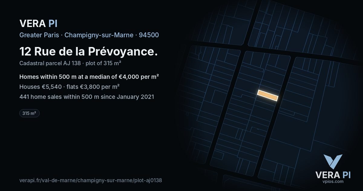 12 Rue de la Prévoyance, Champigny-sur-Marne at night – the plot lit, the parcels around coloured by the prices near them