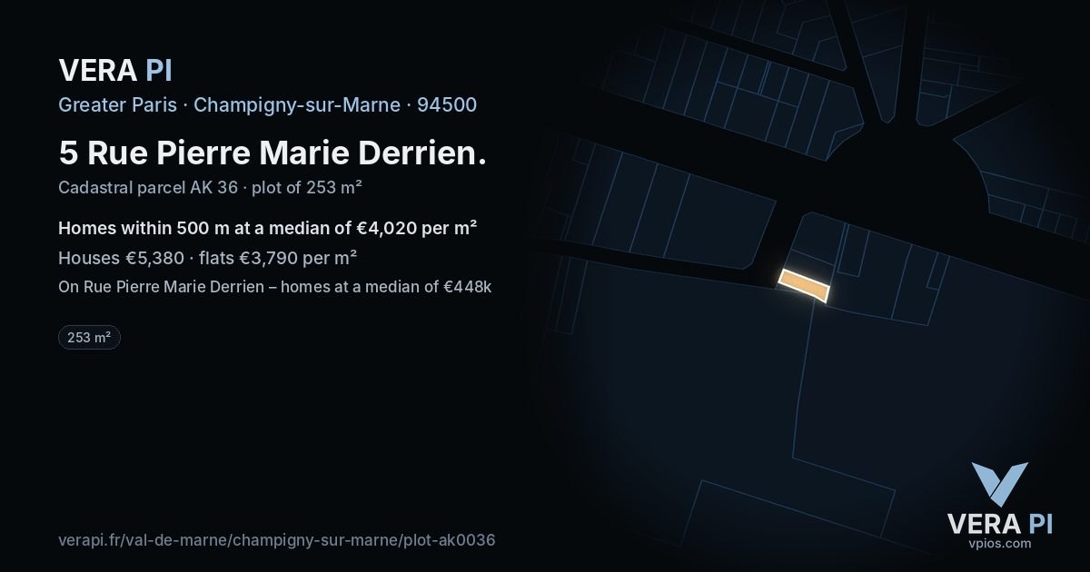 5 Rue Pierre Marie Derrien, Champigny-sur-Marne at night – the plot lit, the parcels around coloured by the prices near them