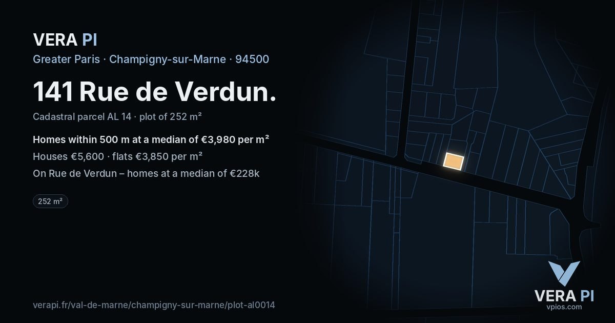141 Rue de Verdun, Champigny-sur-Marne at night – the plot lit, the parcels around coloured by the prices near them