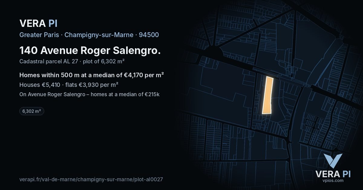 140 Avenue Roger Salengro, Champigny-sur-Marne at night – the plot lit, the parcels around coloured by the prices near them