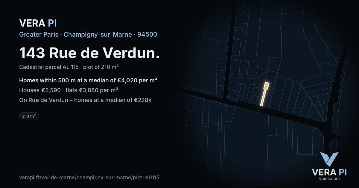 143 Rue de Verdun, Champigny-sur-Marne at night – the plot lit, the parcels around coloured by the prices near them