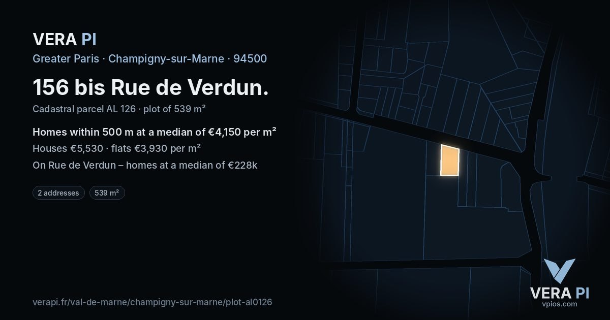 156 bis Rue de Verdun, Champigny-sur-Marne at night – the plot lit, the parcels around coloured by the prices near them