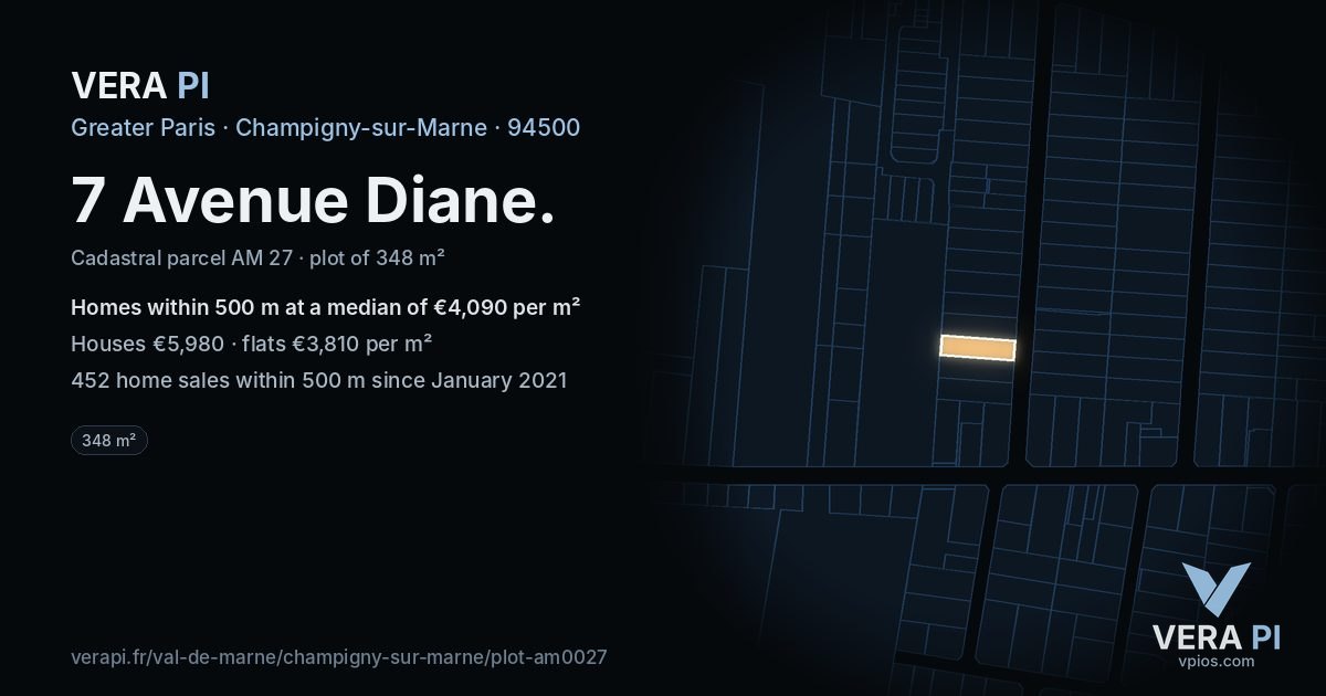 7 Avenue Diane, Champigny-sur-Marne at night – the plot lit, the parcels around coloured by the prices near them