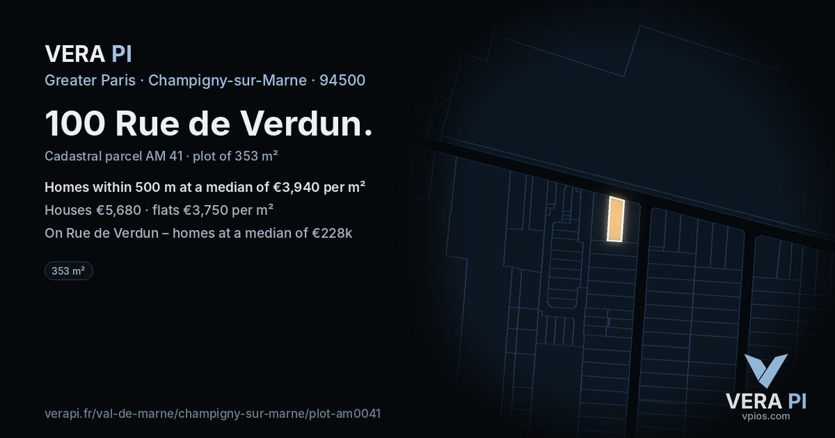 100 Rue de Verdun, Champigny-sur-Marne at night – the plot lit, the parcels around coloured by the prices near them