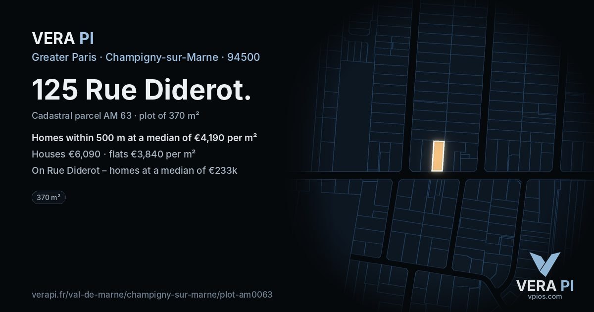 125 Rue Diderot, Champigny-sur-Marne at night – the plot lit, the parcels around coloured by the prices near them