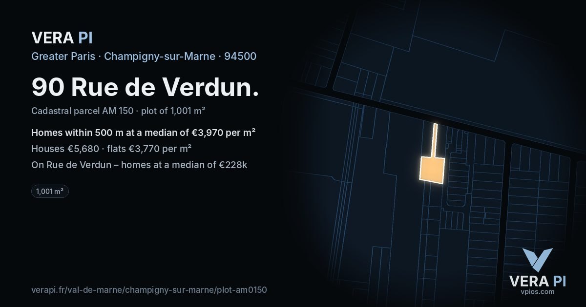 90 Rue de Verdun, Champigny-sur-Marne at night – the plot lit, the parcels around coloured by the prices near them