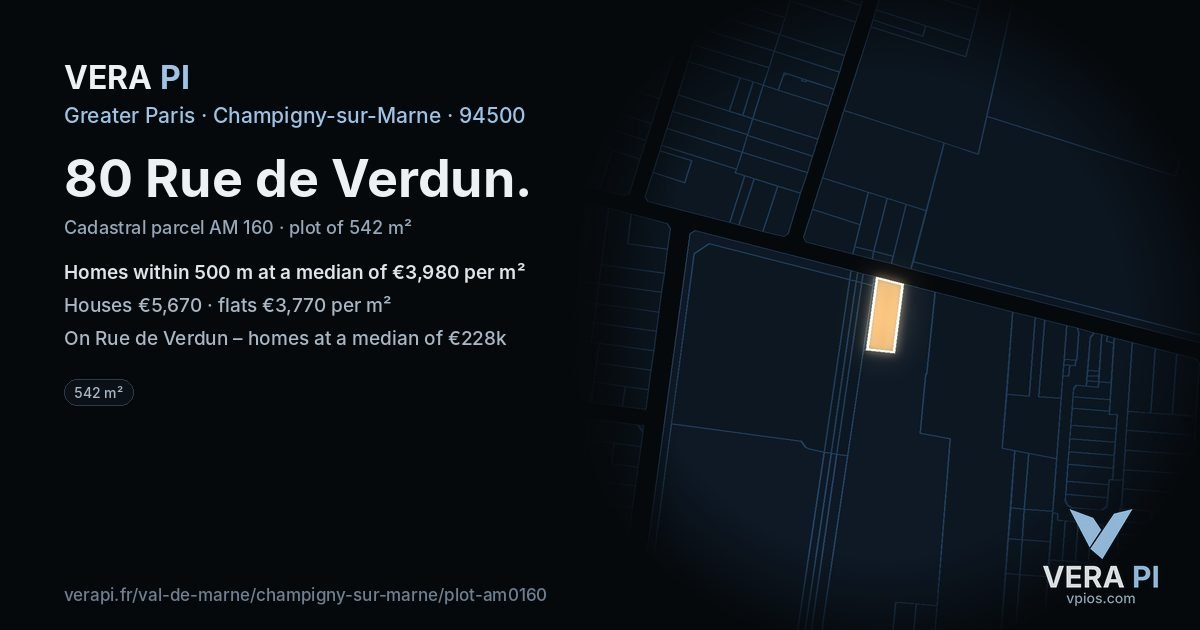 80 Rue de Verdun, Champigny-sur-Marne at night – the plot lit, the parcels around coloured by the prices near them