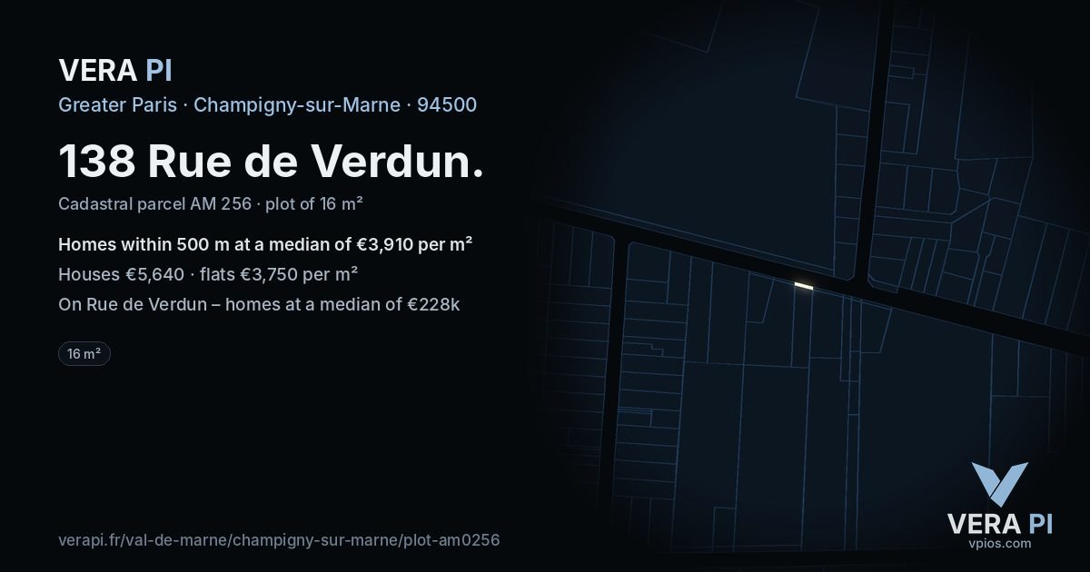 138 Rue de Verdun, Champigny-sur-Marne at night – the plot lit, the parcels around coloured by the prices near them
