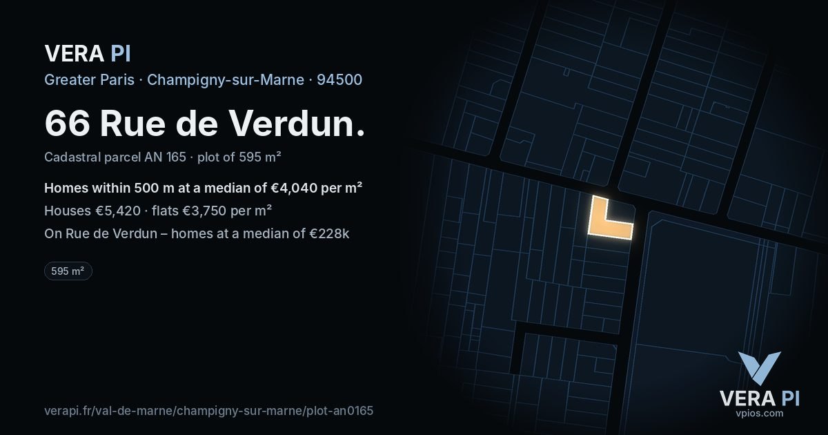 66 Rue de Verdun, Champigny-sur-Marne at night – the plot lit, the parcels around coloured by the prices near them