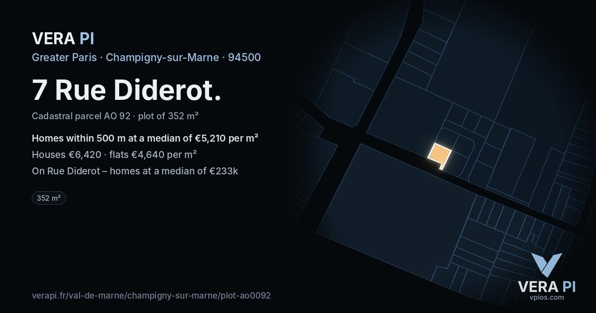 7 Rue Diderot, Champigny-sur-Marne at night – the plot lit, the parcels around coloured by the prices near them