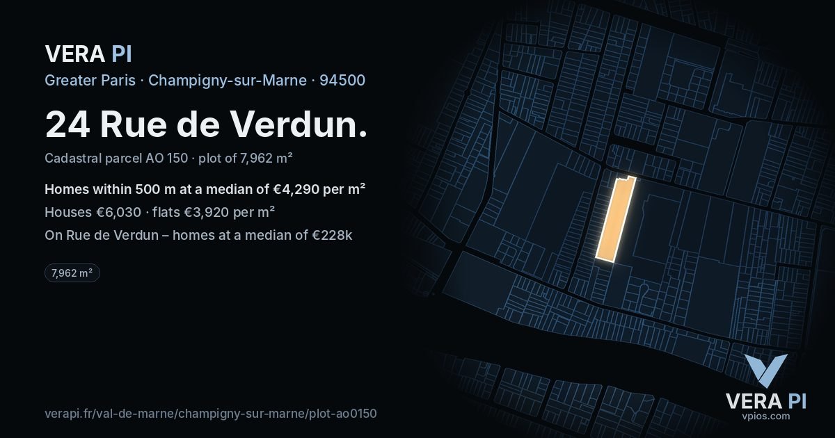 24 Rue de Verdun, Champigny-sur-Marne at night – the plot lit, the parcels around coloured by the prices near them