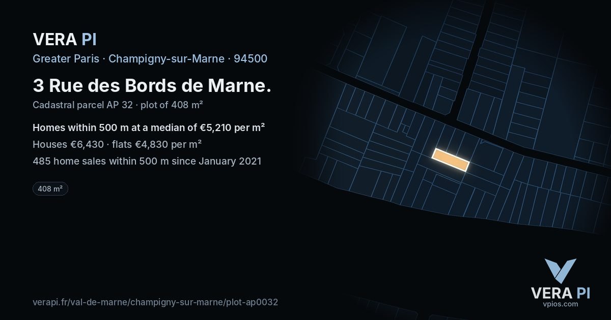 3 Rue des Bords de Marne, Champigny-sur-Marne at night – the plot lit, the parcels around coloured by the prices near them