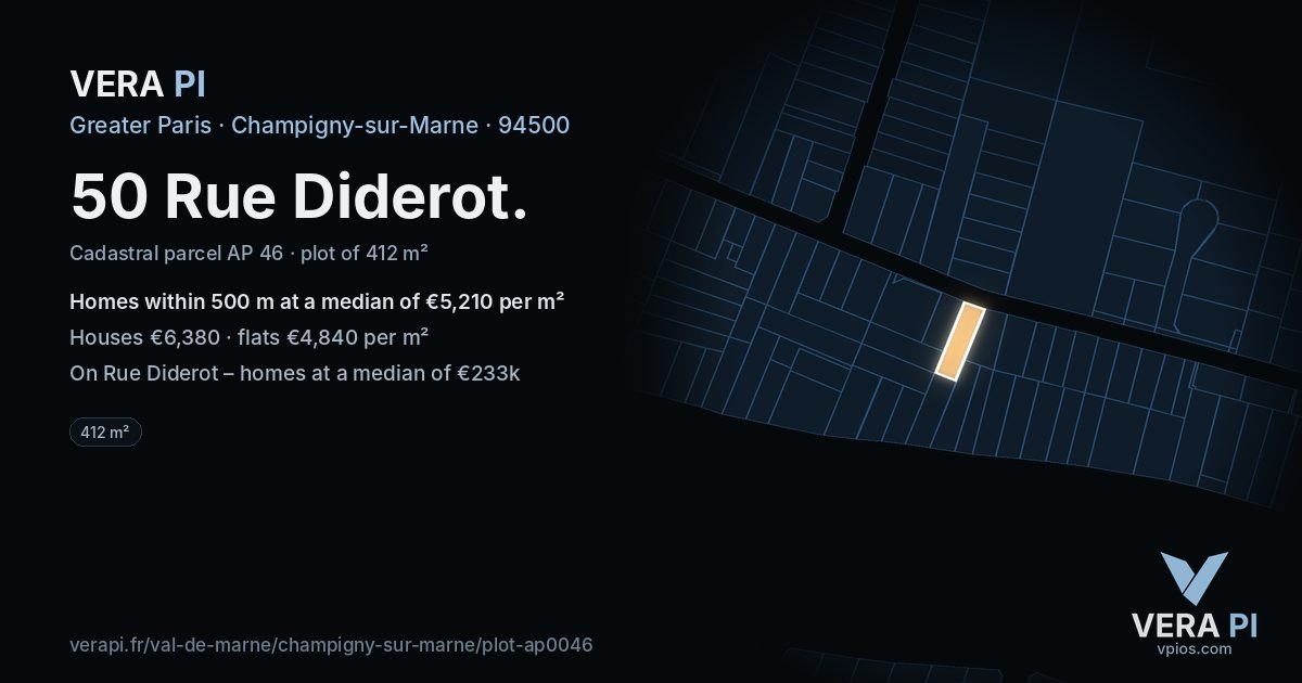 50 Rue Diderot, Champigny-sur-Marne at night – the plot lit, the parcels around coloured by the prices near them