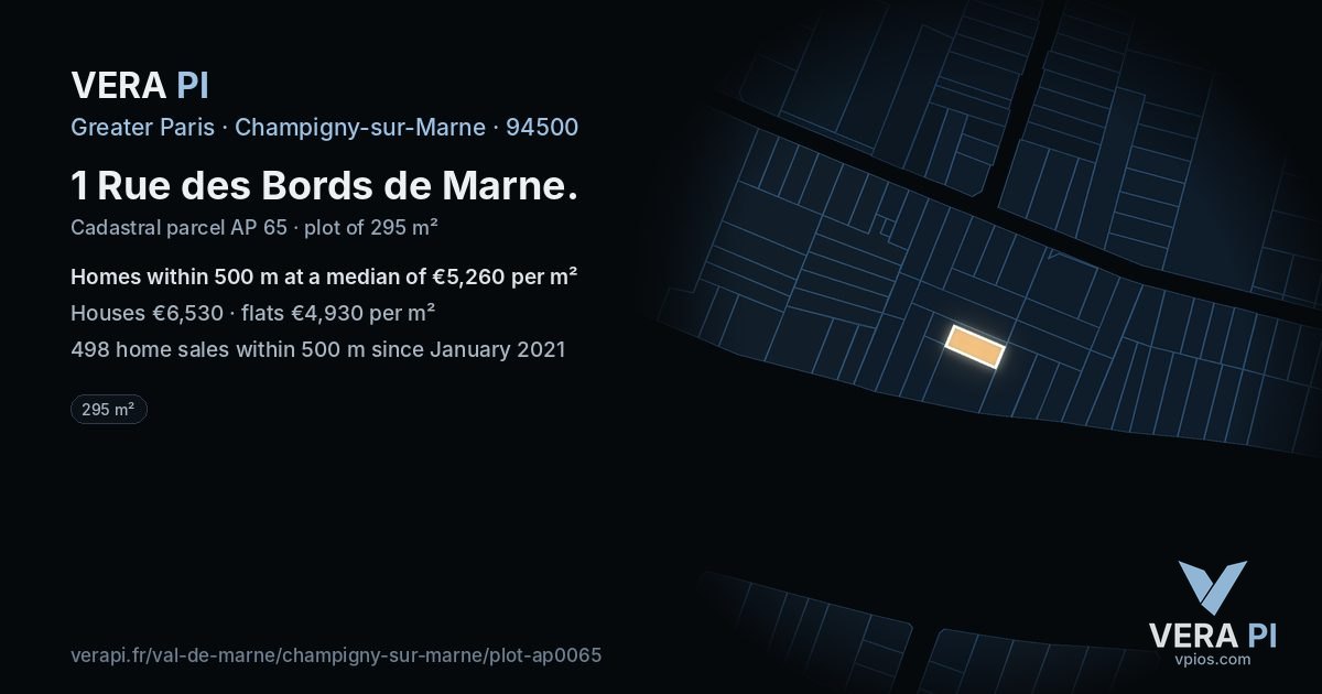 1 Rue des Bords de Marne, Champigny-sur-Marne at night – the plot lit, the parcels around coloured by the prices near them