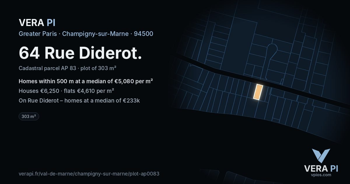 64 Rue Diderot, Champigny-sur-Marne at night – the plot lit, the parcels around coloured by the prices near them