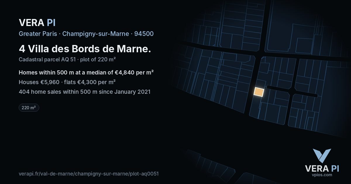 4 Villa des Bords de Marne, Champigny-sur-Marne at night – the plot lit, the parcels around coloured by the prices near them
