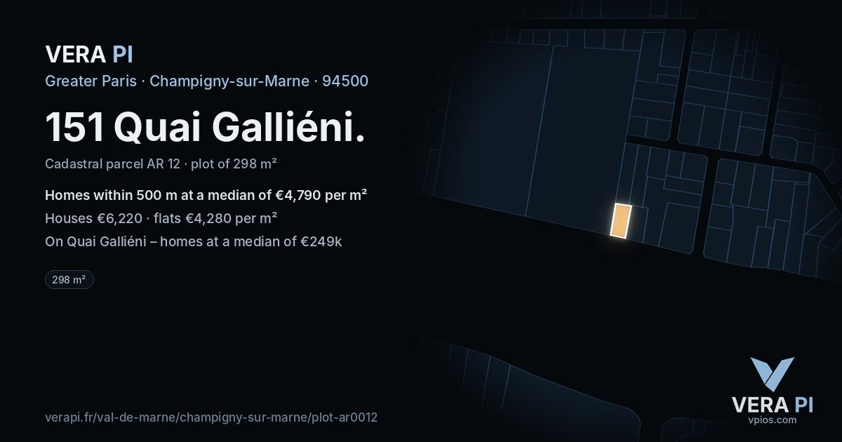 151 Quai Galliéni, Champigny-sur-Marne at night – the plot lit, the parcels around coloured by the prices near them
