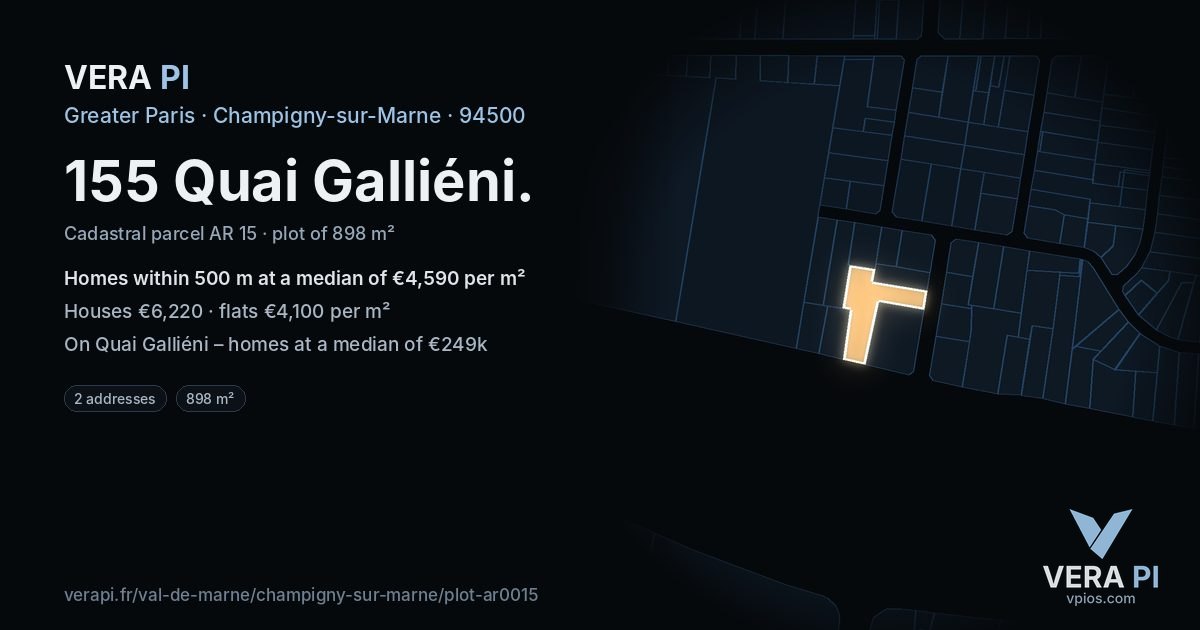 155 Quai Galliéni, Champigny-sur-Marne at night – the plot lit, the parcels around coloured by the prices near them