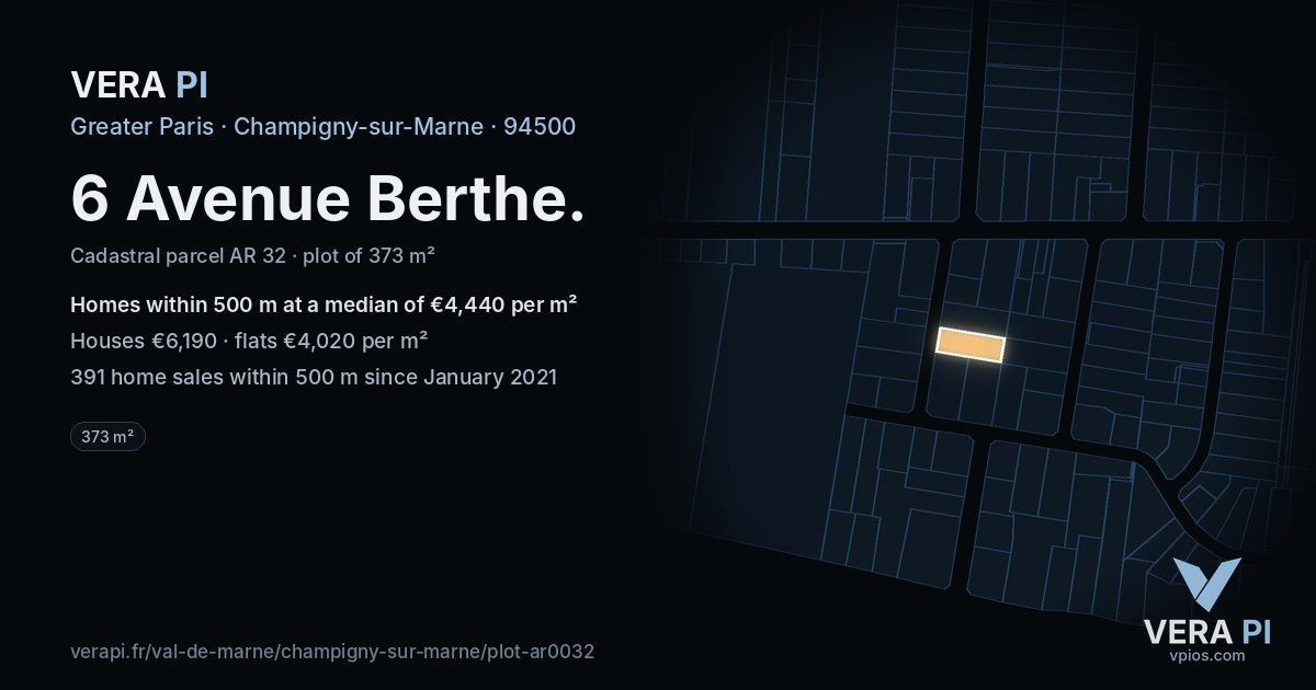 6 Avenue Berthe, Champigny-sur-Marne at night – the plot lit, the parcels around coloured by the prices near them