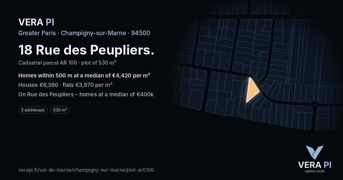 18 Rue des Peupliers, Champigny-sur-Marne at night – the plot lit, the parcels around coloured by the prices near them