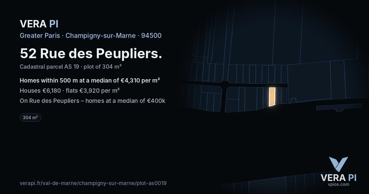 52 Rue des Peupliers, Champigny-sur-Marne at night – the plot lit, the parcels around coloured by the prices near them