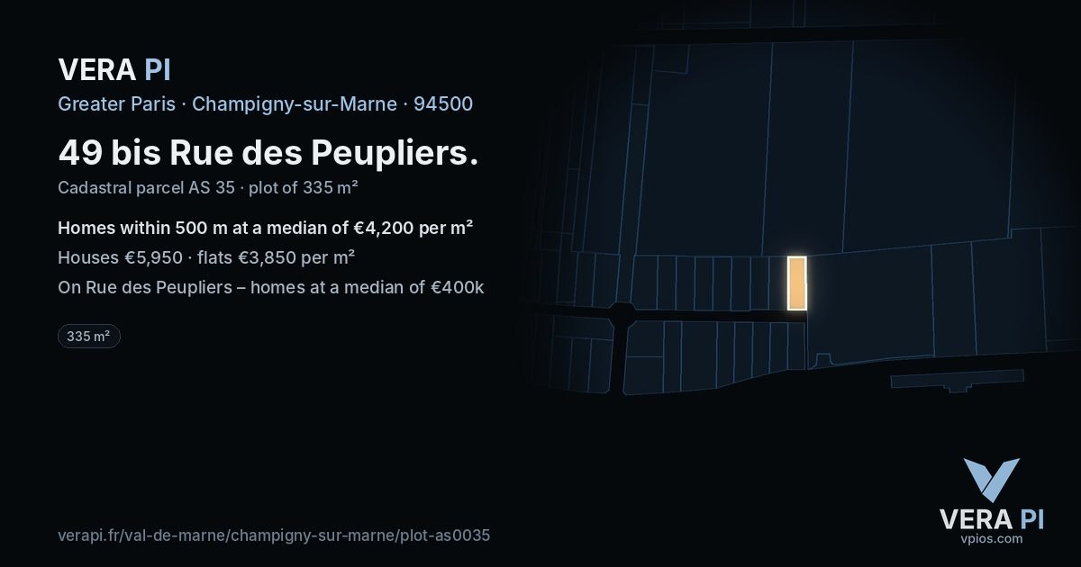 49 bis Rue des Peupliers, Champigny-sur-Marne at night – the plot lit, the parcels around coloured by the prices near them