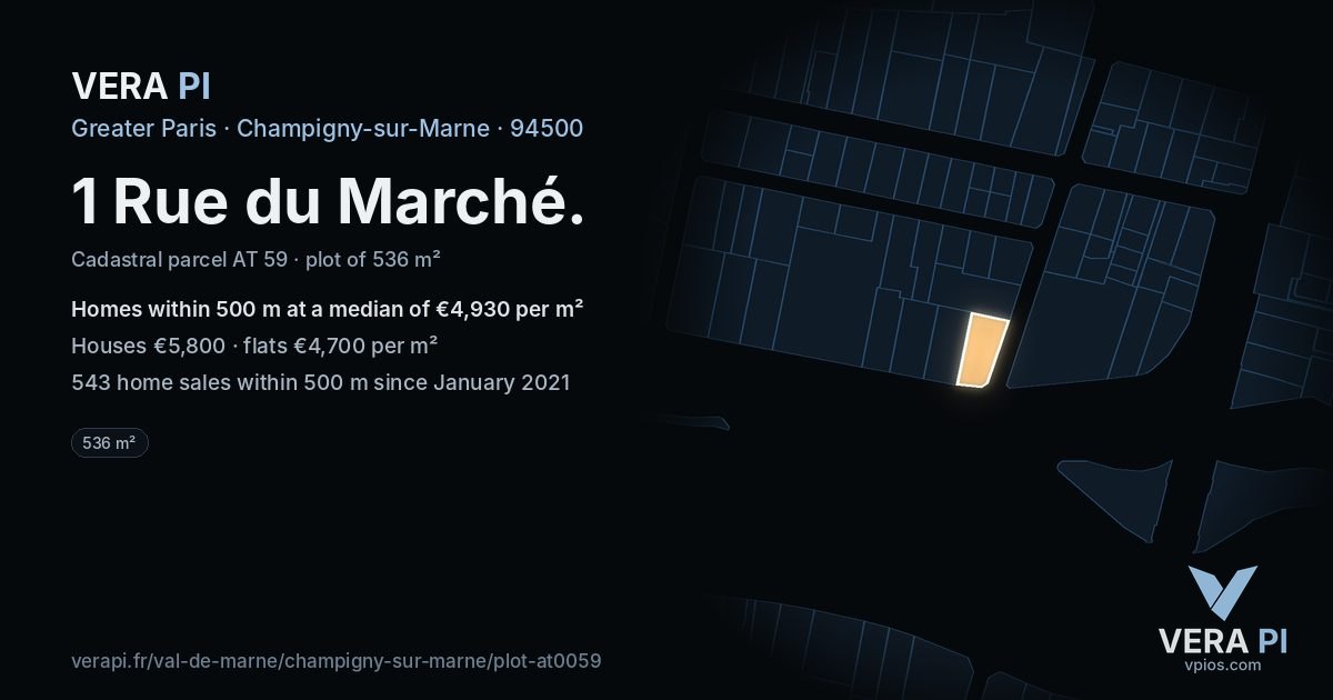 1 Rue du Marché, Champigny-sur-Marne at night – the plot lit, the parcels around coloured by the prices near them
