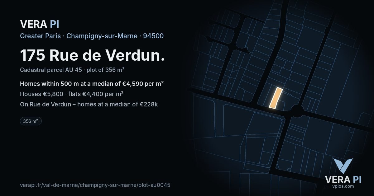 175 Rue de Verdun, Champigny-sur-Marne at night – the plot lit, the parcels around coloured by the prices near them