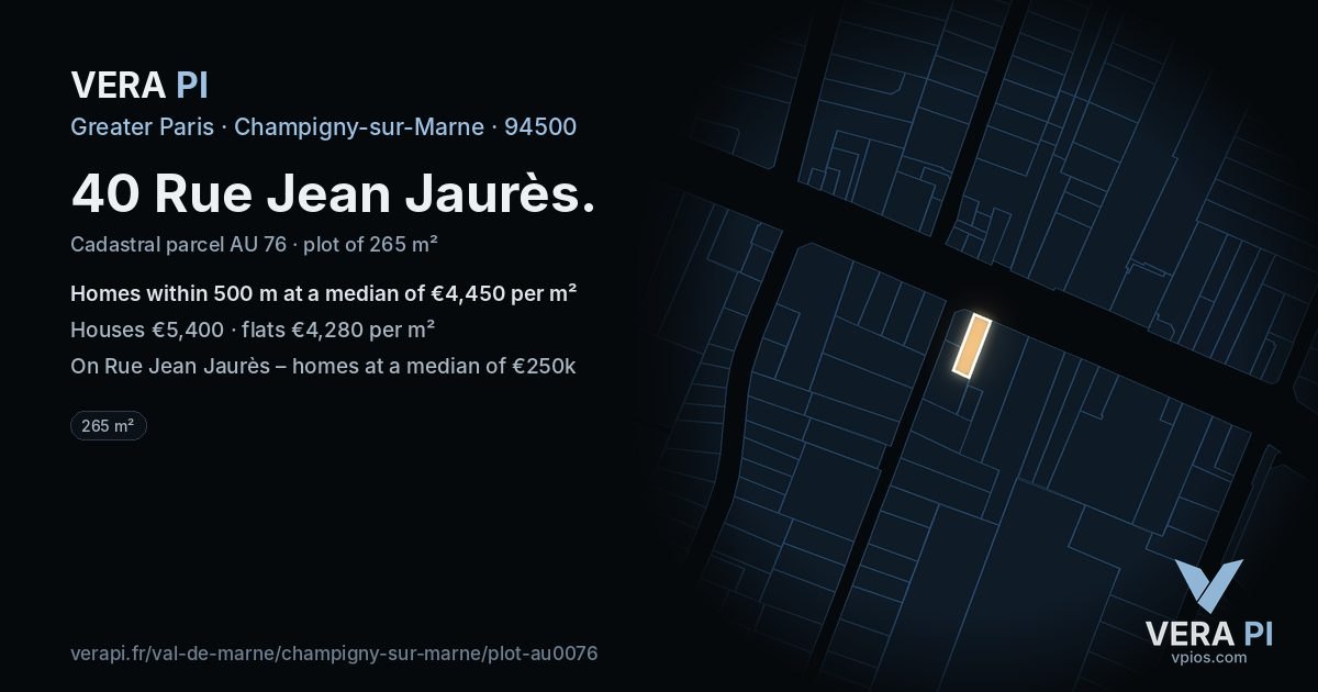 40 Rue Jean Jaurès, Champigny-sur-Marne at night – the plot lit, the parcels around coloured by the prices near them