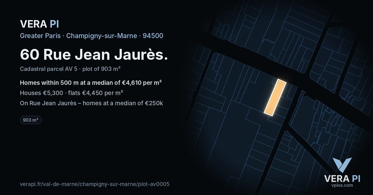 60 Rue Jean Jaurès, Champigny-sur-Marne at night – the plot lit, the parcels around coloured by the prices near them