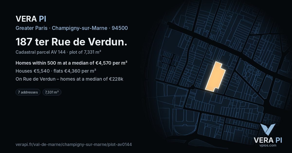 187 ter Rue de Verdun, Champigny-sur-Marne at night – the plot lit, the parcels around coloured by the prices near them