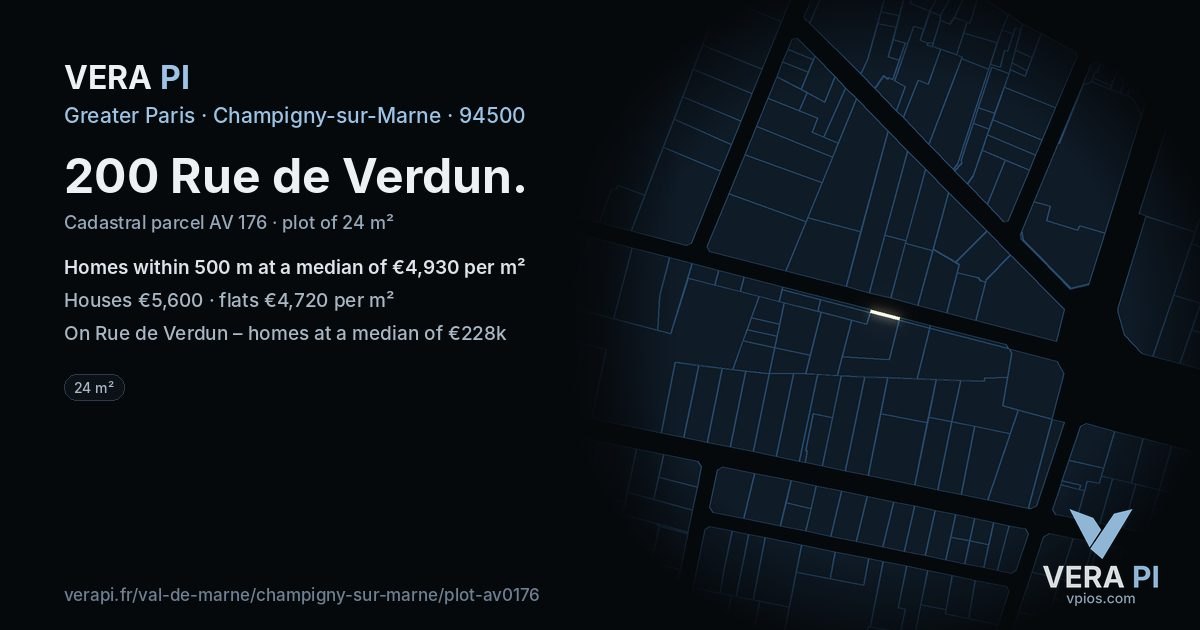 200 Rue de Verdun, Champigny-sur-Marne at night – the plot lit, the parcels around coloured by the prices near them