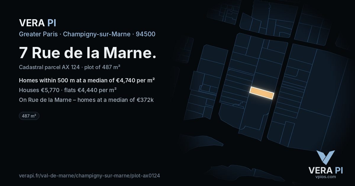 7 Rue de la Marne, Champigny-sur-Marne at night – the plot lit, the parcels around coloured by the prices near them