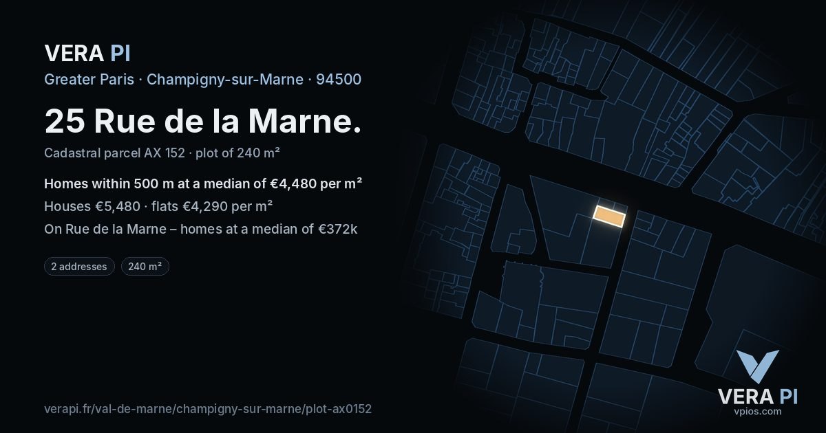 25 Rue de la Marne, Champigny-sur-Marne at night – the plot lit, the parcels around coloured by the prices near them