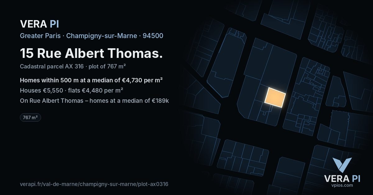 15 Rue Albert Thomas, Champigny-sur-Marne at night – the plot lit, the parcels around coloured by the prices near them