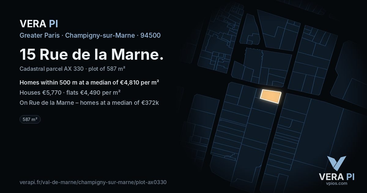 15 Rue de la Marne, Champigny-sur-Marne at night – the plot lit, the parcels around coloured by the prices near them