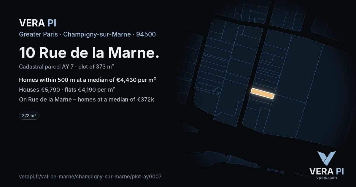 10 Rue de la Marne, Champigny-sur-Marne at night – the plot lit, the parcels around coloured by the prices near them